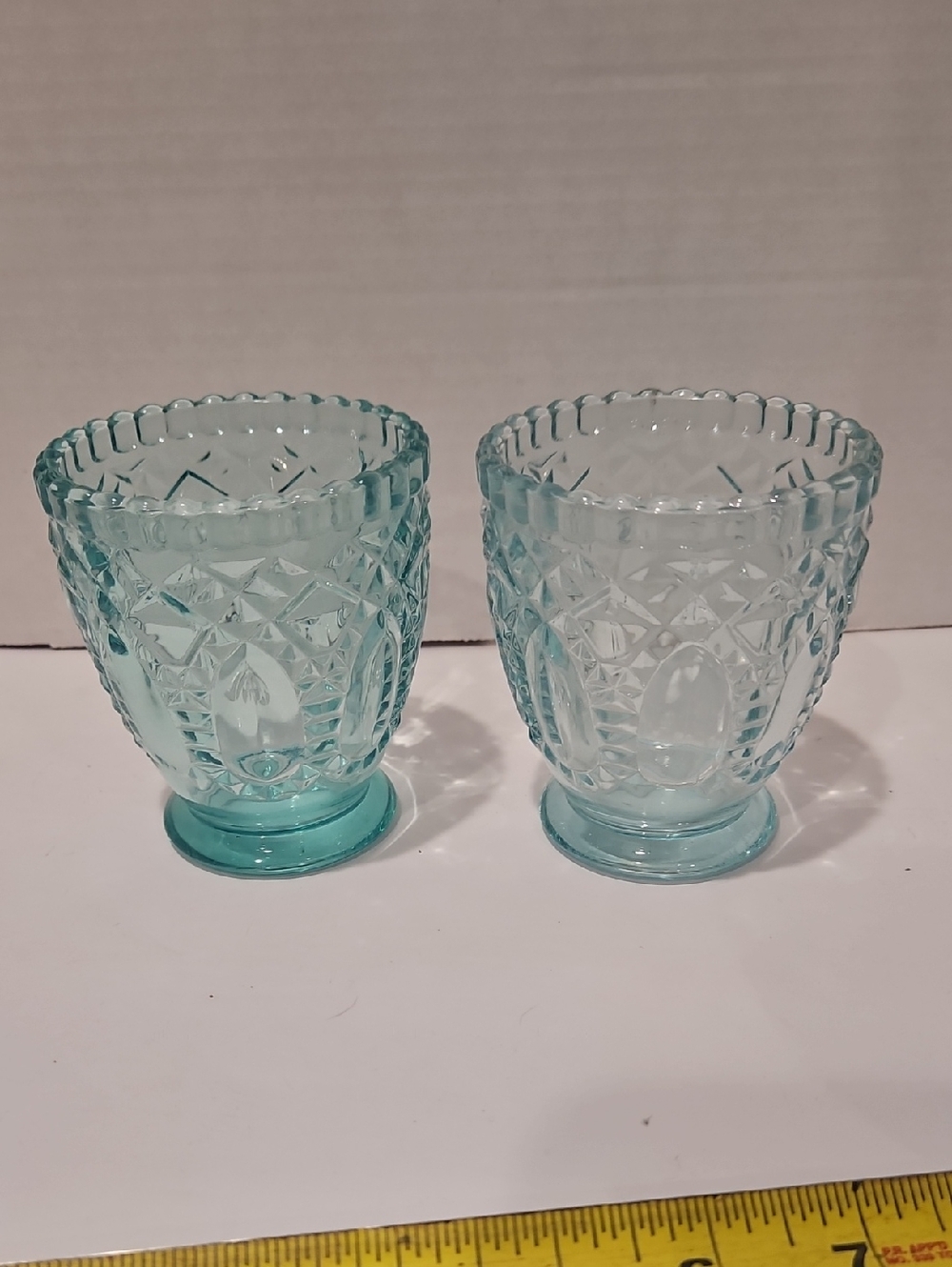 Vintage Pressed Glass Votive/ Candle Holder in Aqua